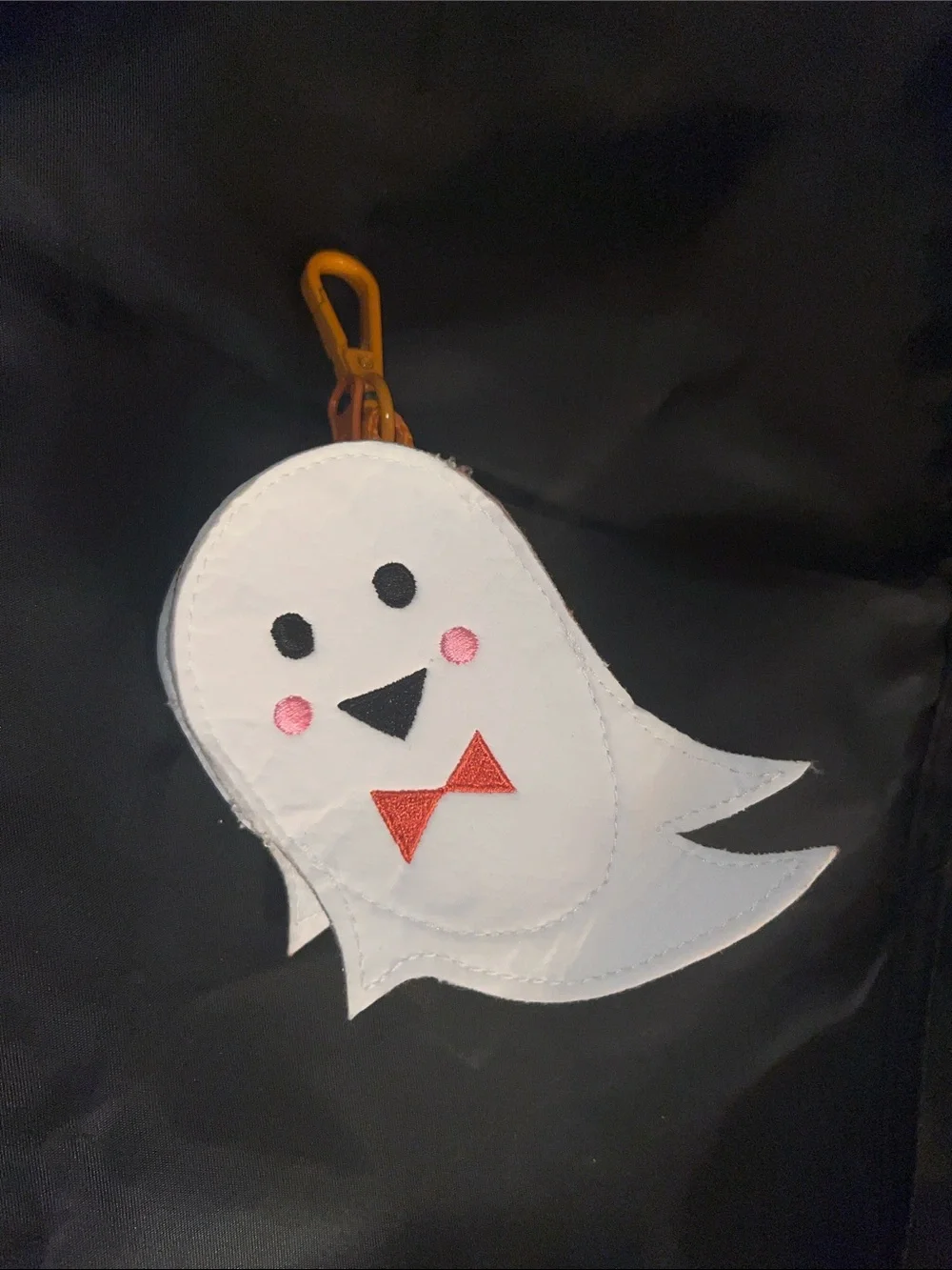 White & orange Ghost Dog Waste Bag Holder With Key Ring